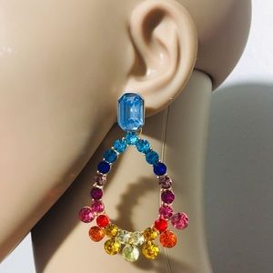 Rainbow teardrop gemstone rhinestone earrings